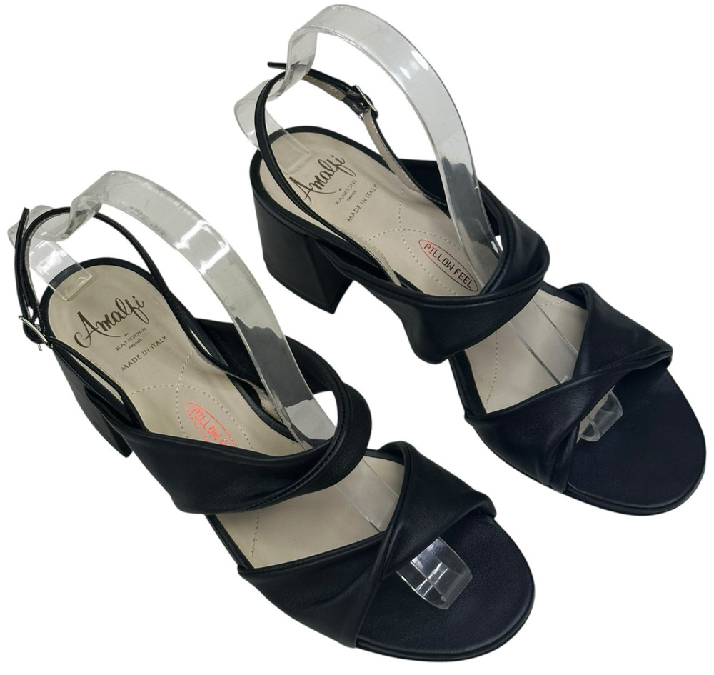 Amalfi by Rangoni Estro Slingback Strappy Sandal Black Leather 8.5W New $158